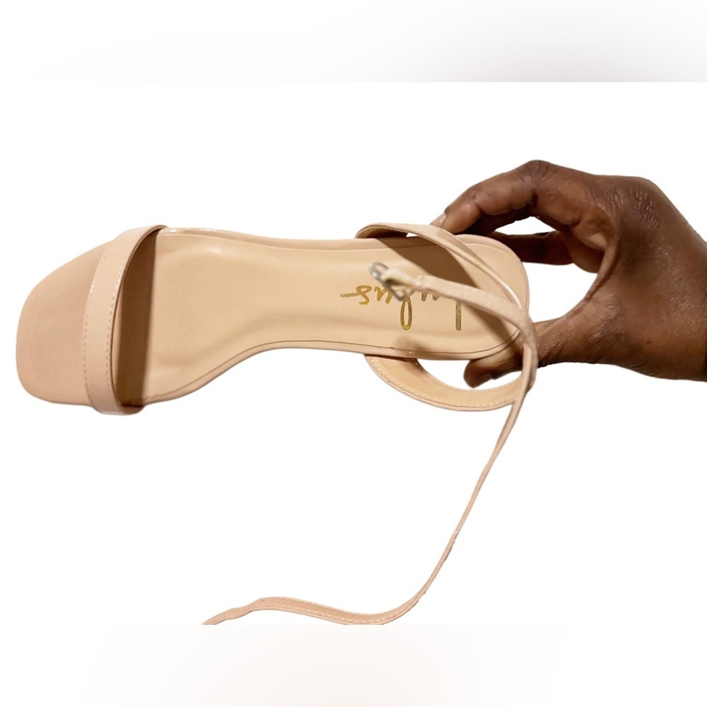 Lulus minimalist Everleigh Light Nude Patent Ankle Strap High Heel Sandals
